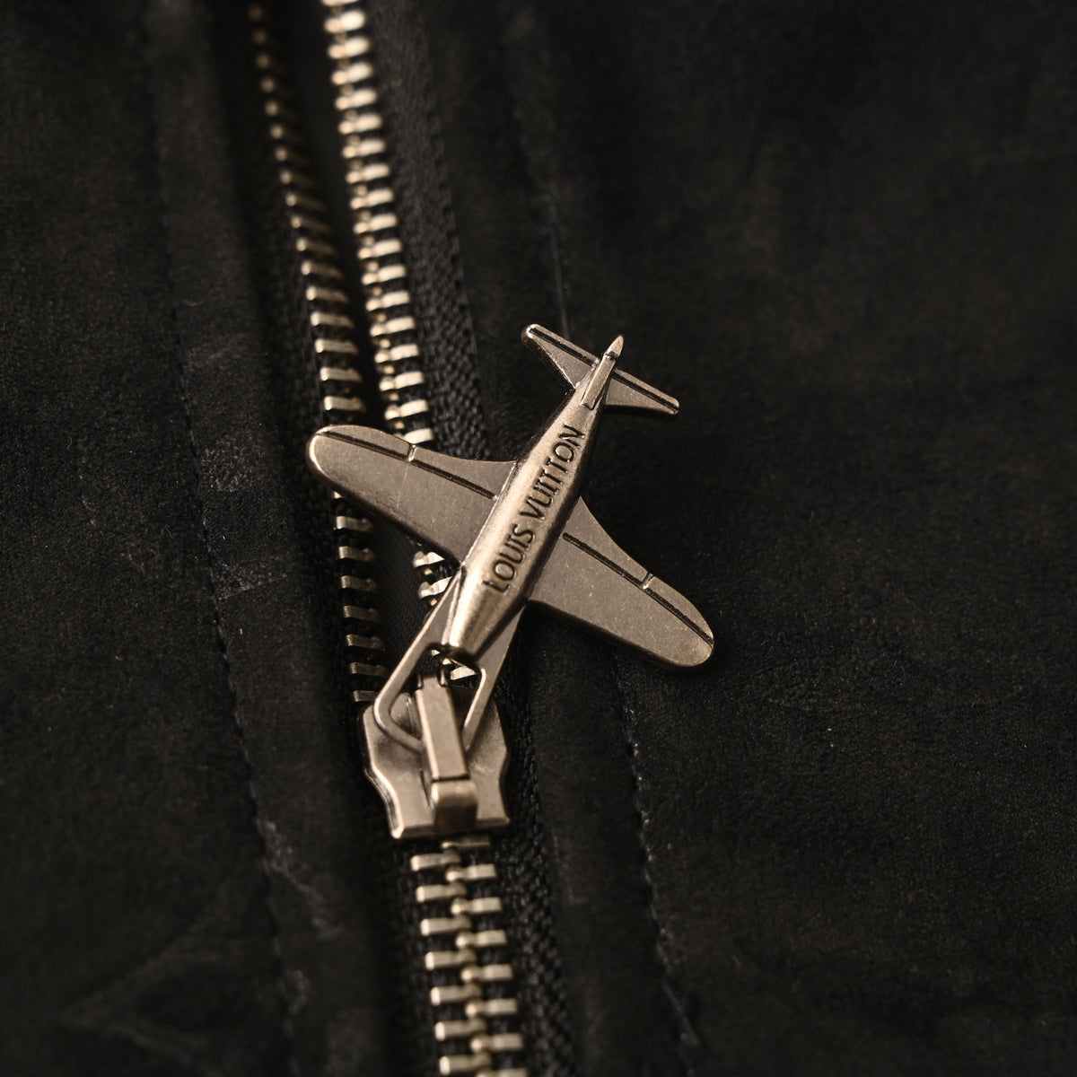 Louis Vuitton Airplane Embossed Suede Leather Jacket | Stand Collar Designer Outerwear with Aviation-Inspired Streetwear Style