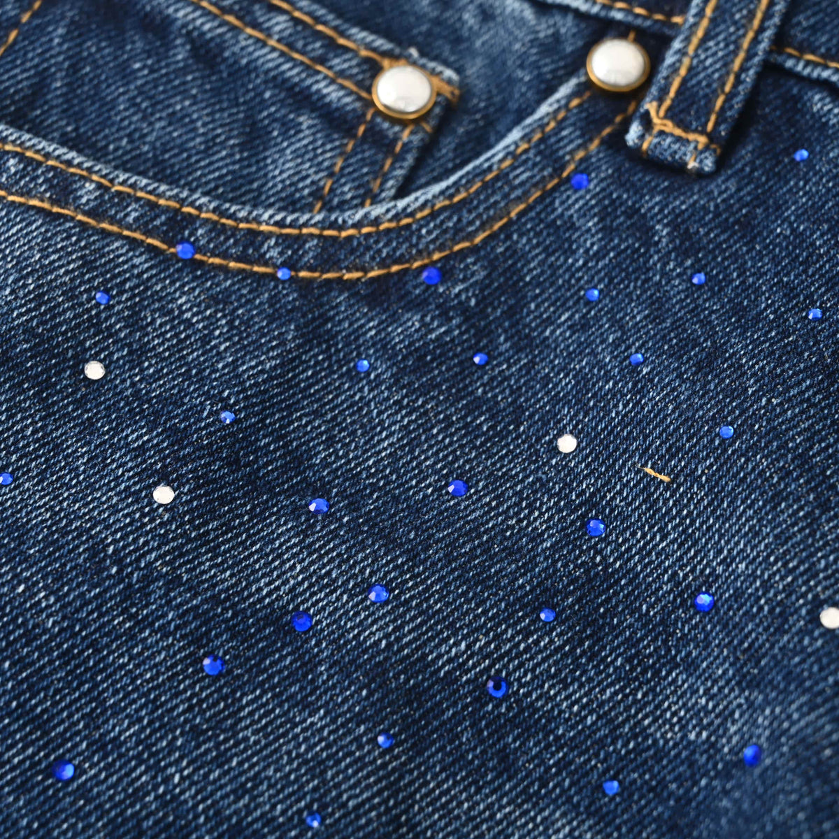 Louis Vuitton Washed Indigo Rhinestone Straight-Leg Jeans, Unisex Vintage-Look Denim Trousers with Scattered Sparkle and Five-Pocket Styling