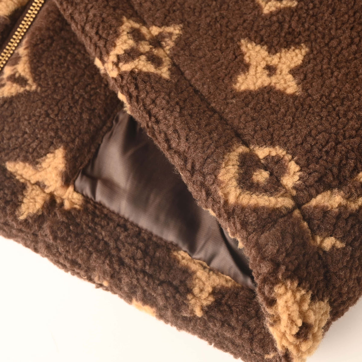 Louis Vuitton Dark Brown Monogram Teddy Fleece Jacket - Stand-Collar Zip-Up Designer Casual Outerwear
