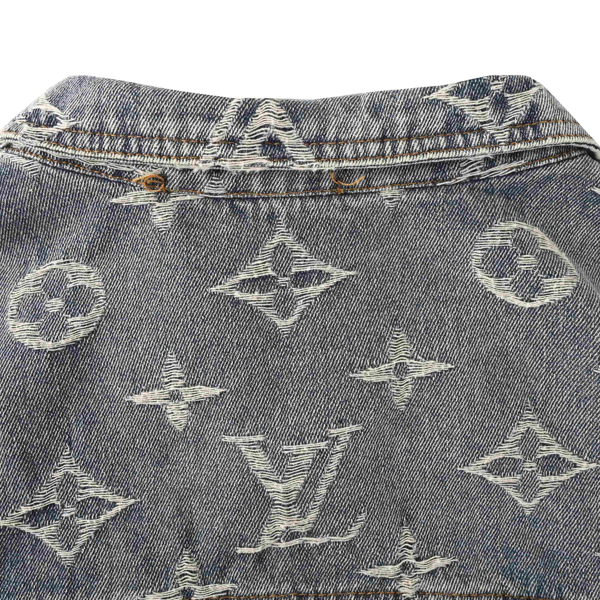 Louis Vuitton Washed Grey Monogram Jacquard Denim Jacket, Unisex Vintage-Look Button-Up Trucker with All-Over Logo Texture and Chest Flap Pockets