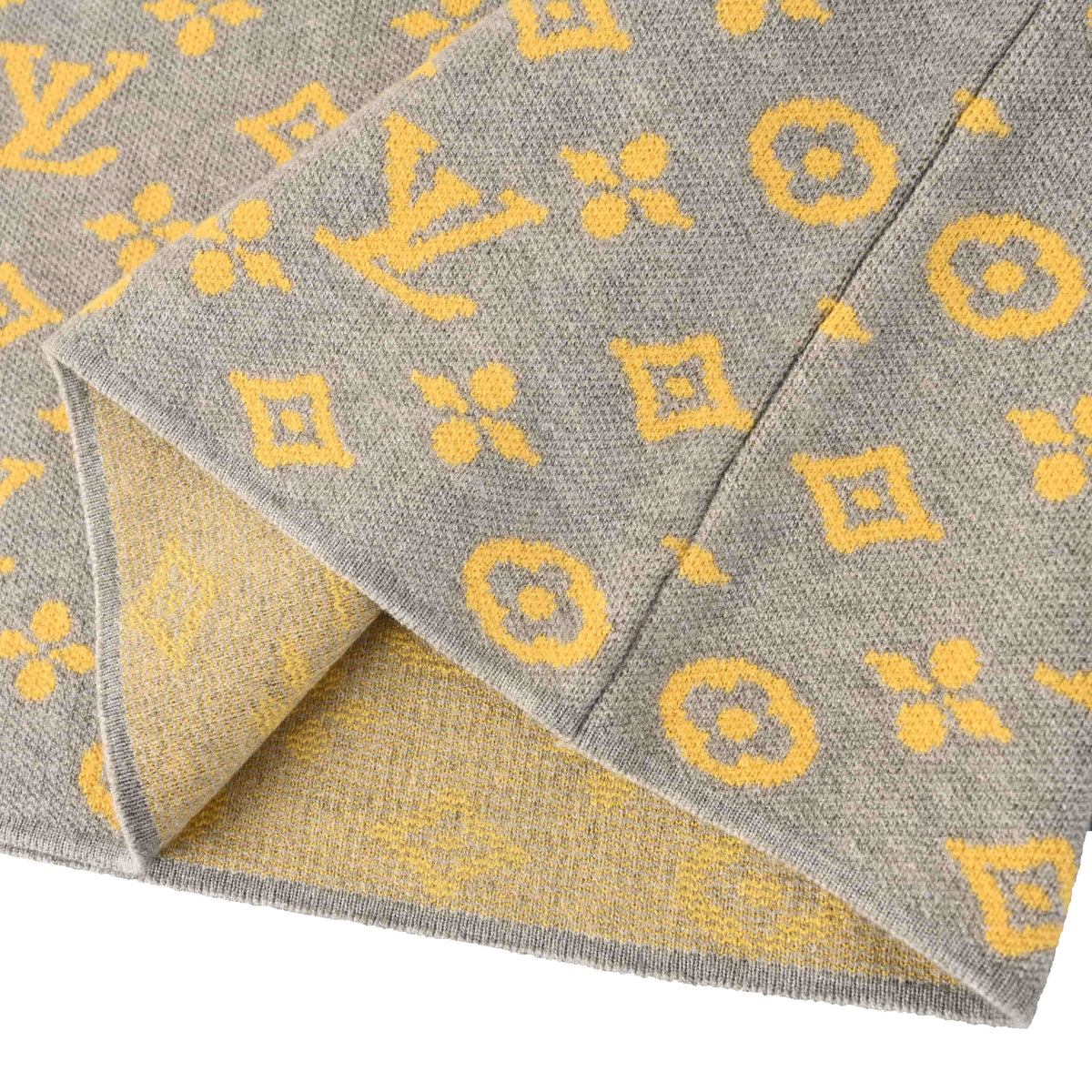Louis Vuitton Yellow and Gray Monogram Wool Crewneck Sweater - Relaxed Jacquard Designer Knit Pullover