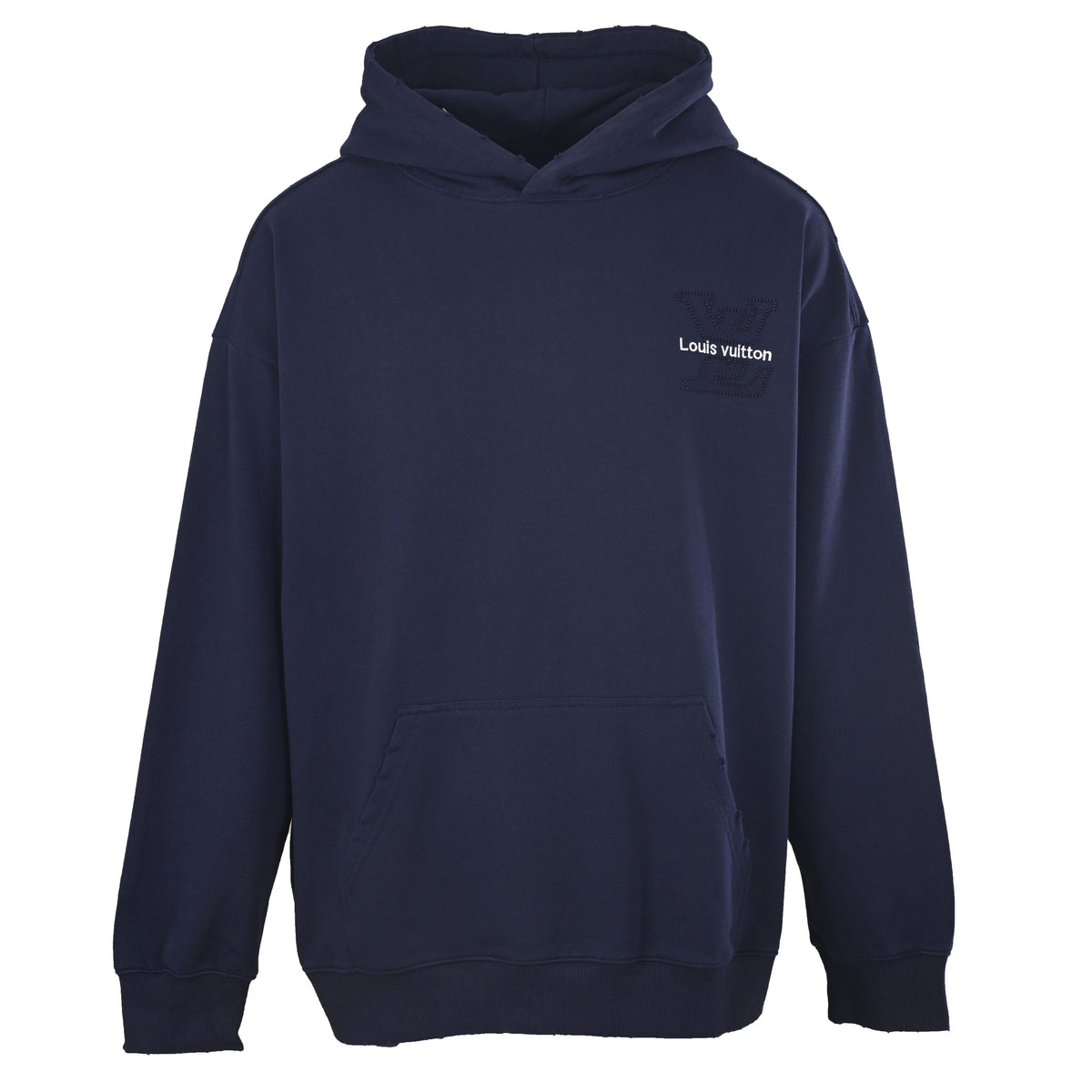 Louis Vuitton Embroidered Letter Logo Hoodie with Distressed Details | Tatami-Stitch Designer Streetwear