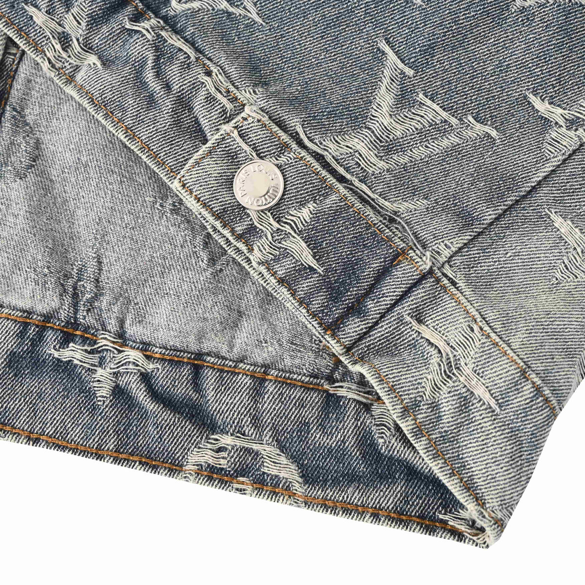 Louis Vuitton Washed Grey Monogram Jacquard Denim Jacket, Unisex Vintage-Look Button-Up Trucker with All-Over Logo Texture and Chest Flap Pockets