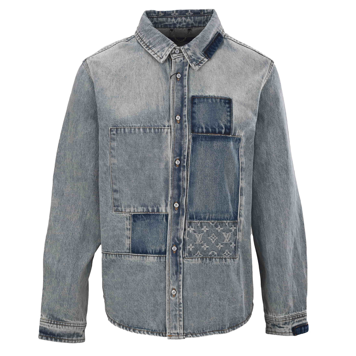 Louis Vuitton Patchwork Logo Denim Shirt Jacket | Designer Overshirt for Layered Streetwear Looks