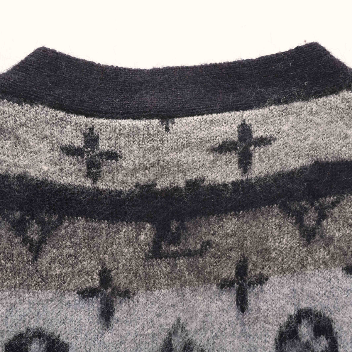Louis Vuitton Contrast Monogram Jacquard Mohair Cardigan | Designer Knit Sweater for Statement Streetwear