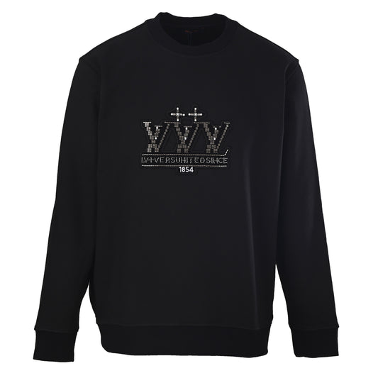Louis Vuitton Black Beaded Logo Crewneck Sweatshirt, Unisex Relaxed-Fit Cotton French Terry Pullover with Embroidered Chest Detail and Ribbed Trims