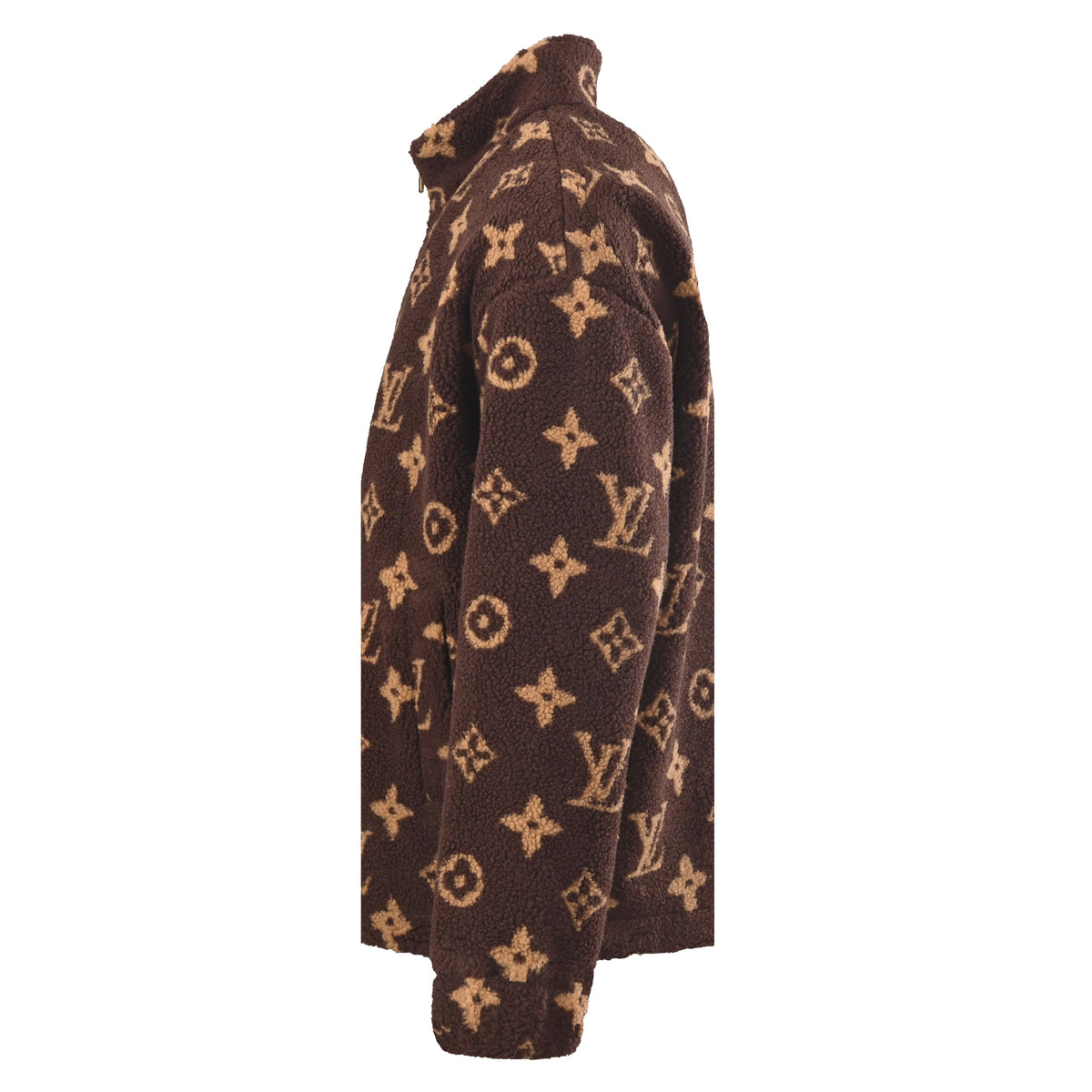 Louis Vuitton Dark Brown Monogram Teddy Fleece Jacket - Stand-Collar Zip-Up Designer Casual Outerwear