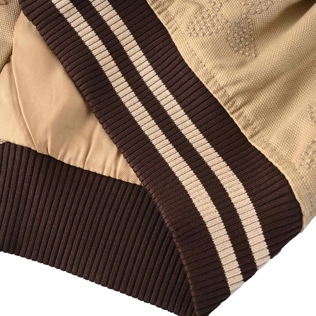 Louis Vuitton Large Monogram Flower Embroidered Varsity Jacket with Leather Sleeves | Designer Baseball Streetwear