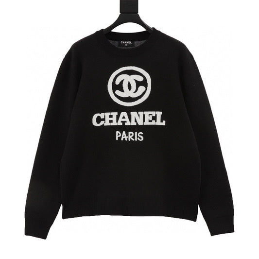 Chanel Yarn-Dyed Logo Knit Crew-Neck Sweater