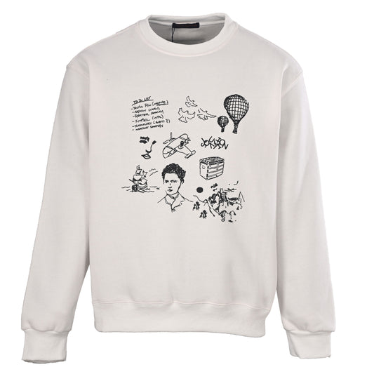 Louis Vuitton White Travel Sketch Crewneck Sweatshirt with Hot Air Balloon Puff Print, Oversized Unisex Cotton Designer Streetwear