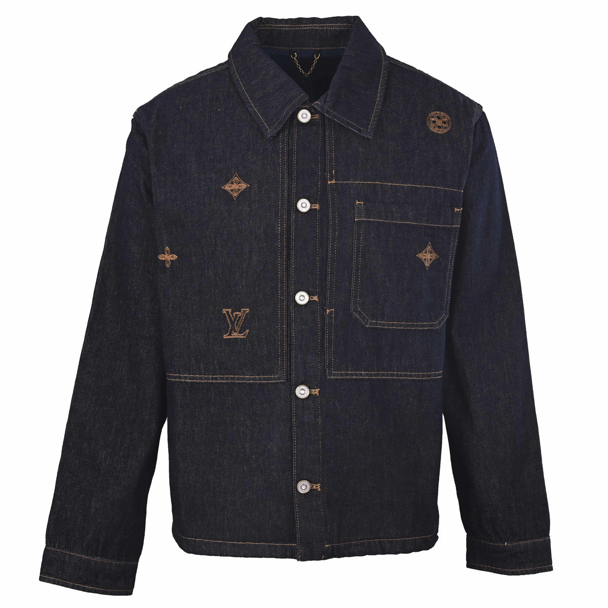 Louis Vuitton Panelled Embroidered Denim Jacket | Statement Designer Jean Outerwear for Casual Streetwear Layering