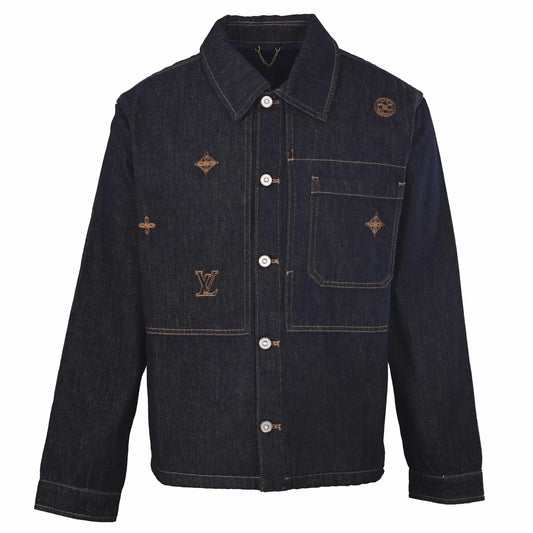 Louis Vuitton Panelled Embroidered Denim Jacket | Statement Designer Jean Outerwear for Casual Streetwear Layering