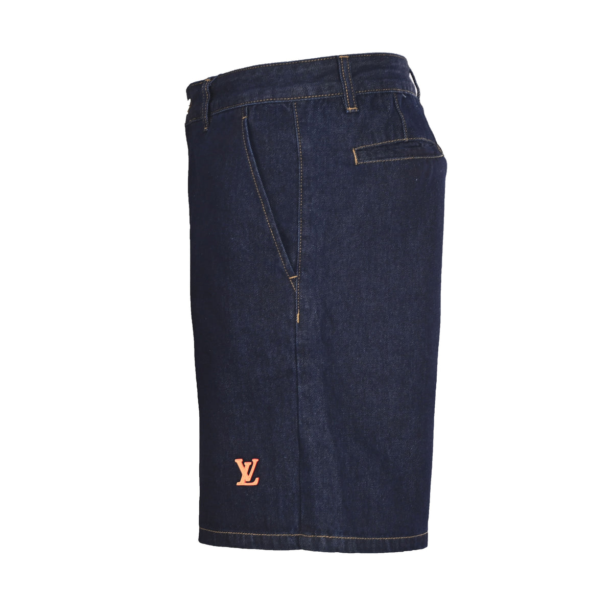 Louis Vuitton Dark Indigo Denim Shorts | Leather Logo Designer Streetwear