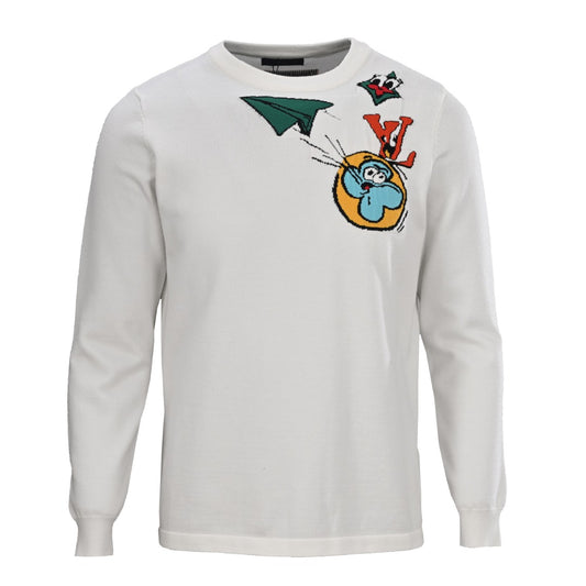 Louis Vuitton Paper Airplane Jacquard Sweater - Playful Graphic Knitwear for Designer Casual Streetwear Styling