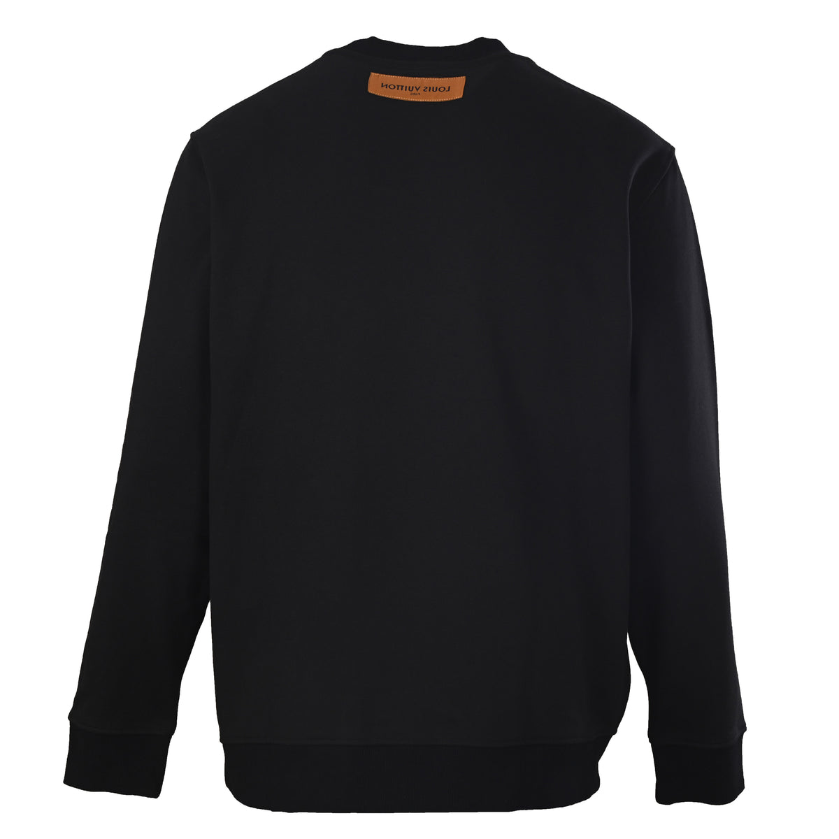 Louis Vuitton Black Beaded Logo Crewneck Sweatshirt, Unisex Relaxed-Fit Cotton French Terry Pullover with Embroidered Chest Detail and Ribbed Trims