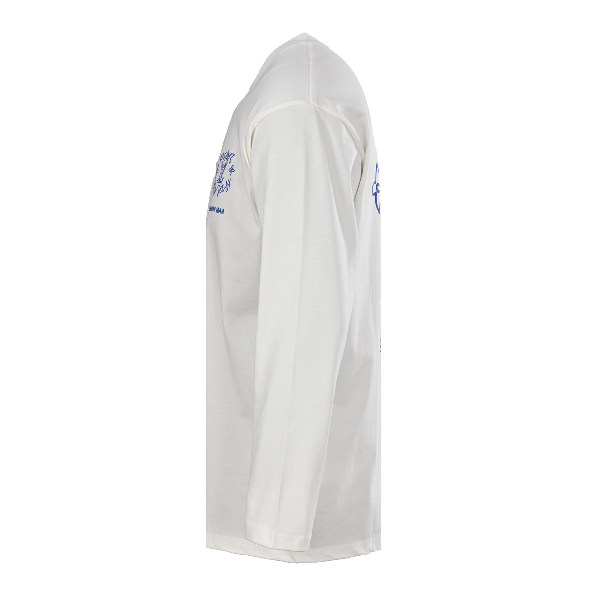 Louis Vuitton White Dreamin' Man Graphic Long-Sleeve Tee, Unisex Heavyweight Cotton Crewneck with Blue Graffiti Back Print and Chest Slogans