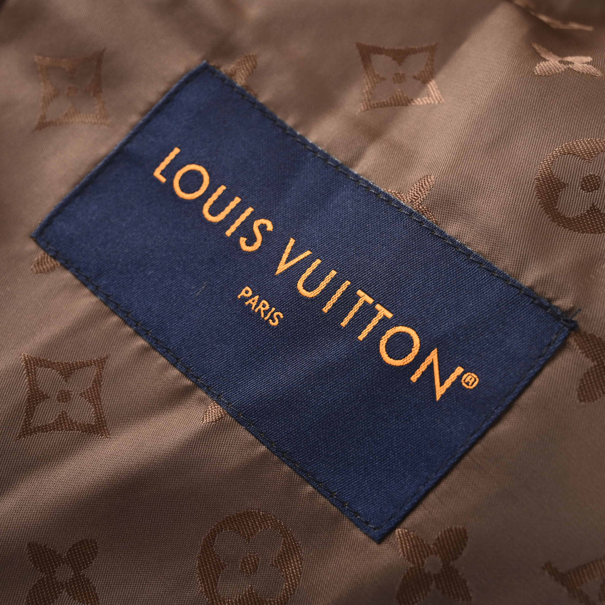 Louis Vuitton Camel Brown Teddy Fleece Jacket with Monogram Jacquard Trim, Full-Zip Stand Collar and Leather Logo Chest Patch