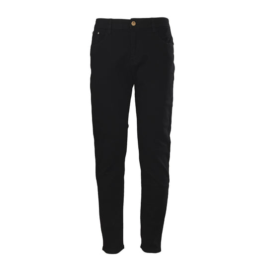 Louis Vuitton Black Slim-Leg Denim Jeans with Airplane-Motif Back Pocket, Unisex Casual Trousers with White Logo Detail and Tan Monogram Patch