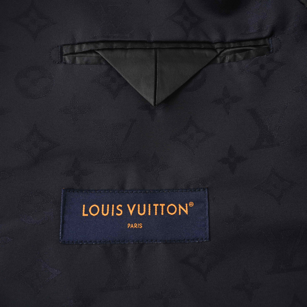 Louis Vuitton Navy Monogram Jacquard Wool Suit Jacket, Fitted Single-Breasted Blazer with Two-Button Front, Notch Lapels and Patch Pockets