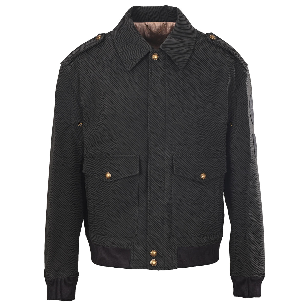 Louis Vuitton Cropped Military-Inspired Jacket - Textured Twill Unisex Outerwear with Gold-Tone Buttons and Epaulettes
