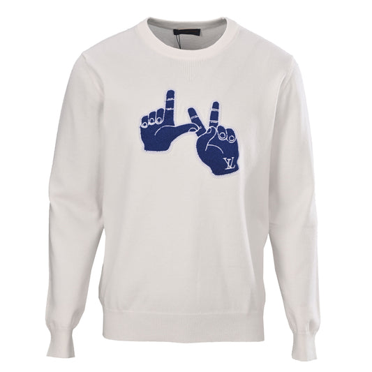 Louis Vuitton Hand Gesture Graphic Sweater - Blue Motif Knit Pullover for Contemporary Designer Streetwear