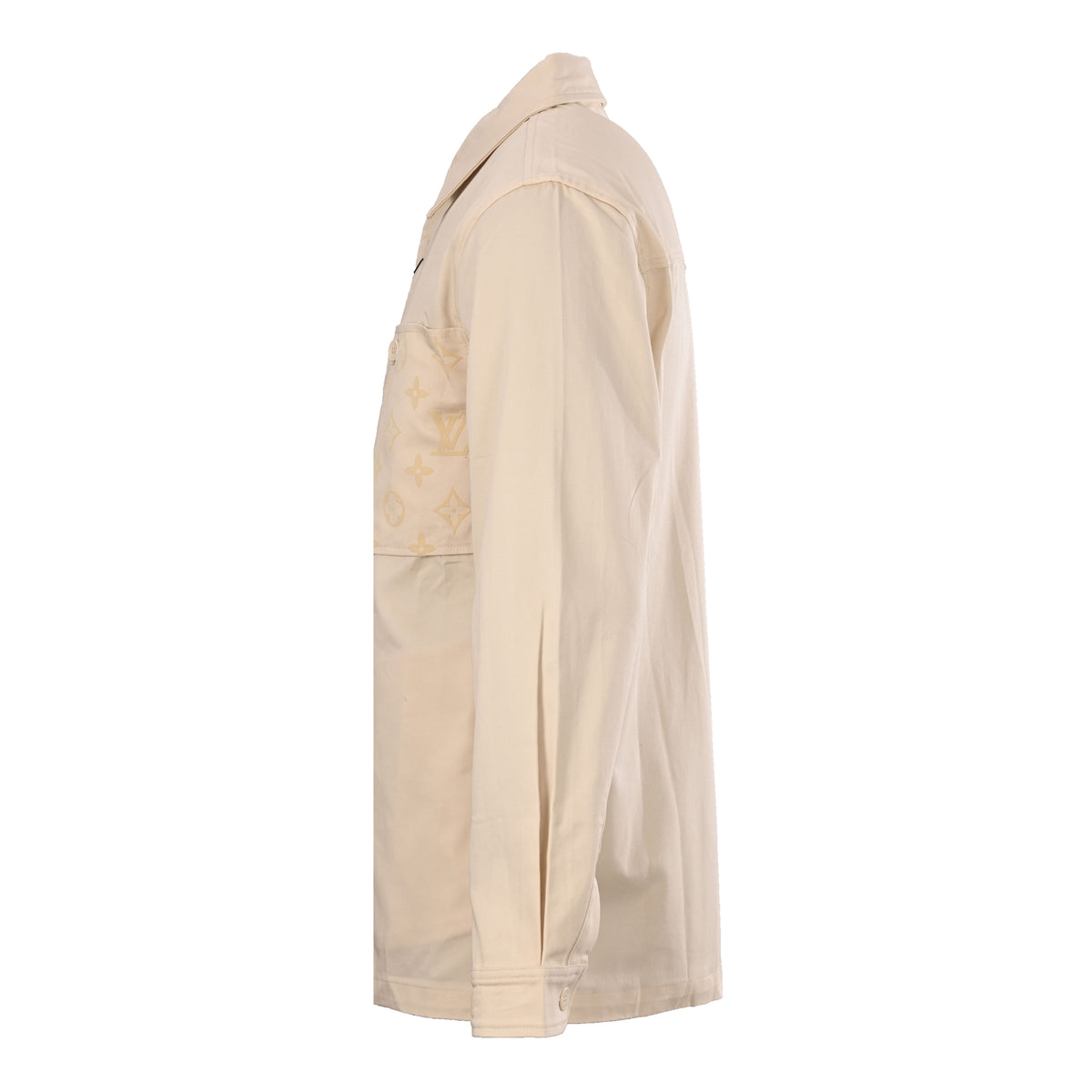 Louis Vuitton Flocked Monogram Overshirt - Patchwork Twill Shirt Jacket with Button Pockets and Studded Staples Detail