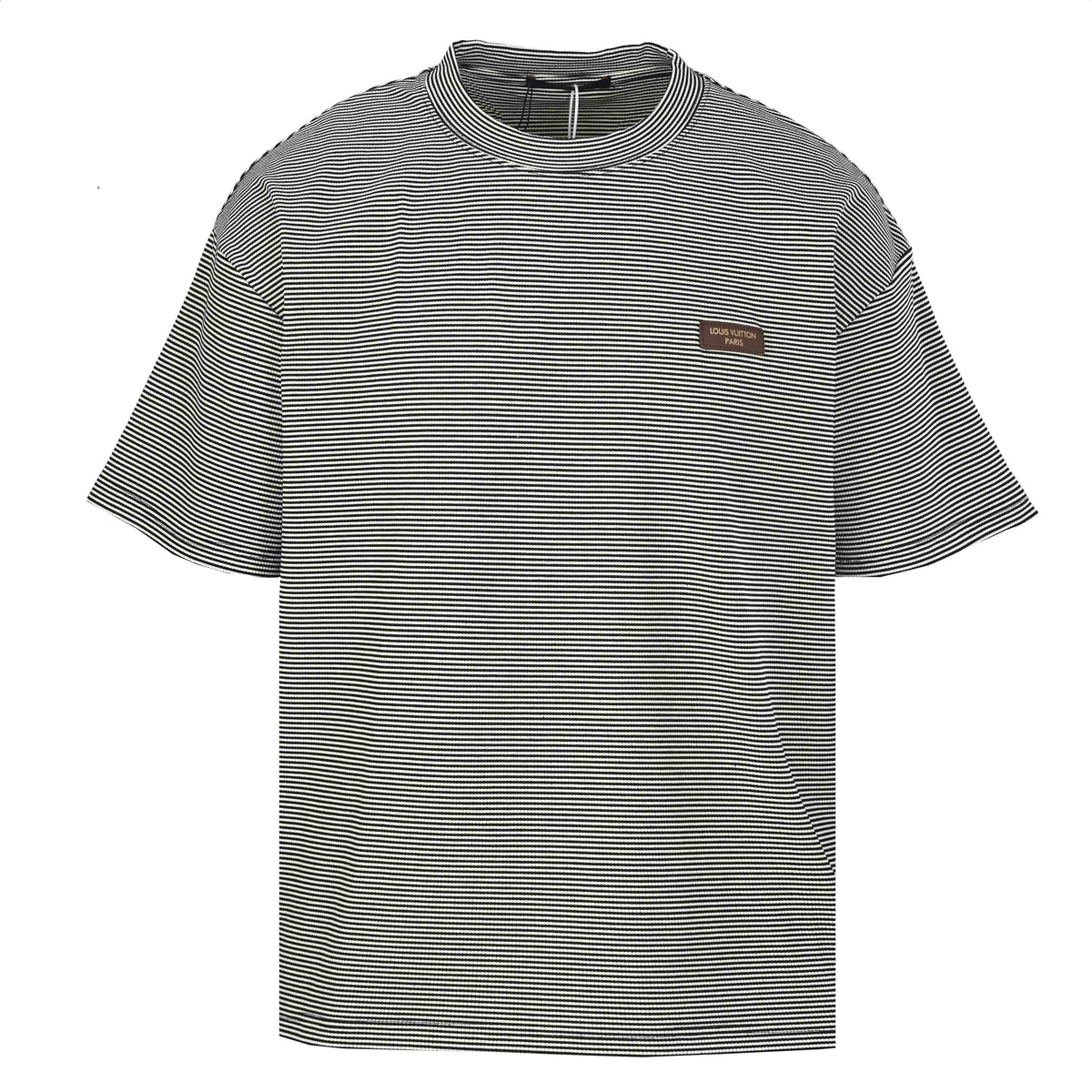 Louis Vuitton Striped T-Shirt with Leather Chest Patch | Designer Casual