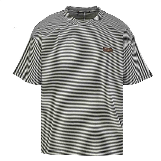 Louis Vuitton Striped T-Shirt with Leather Chest Patch | Designer Casual