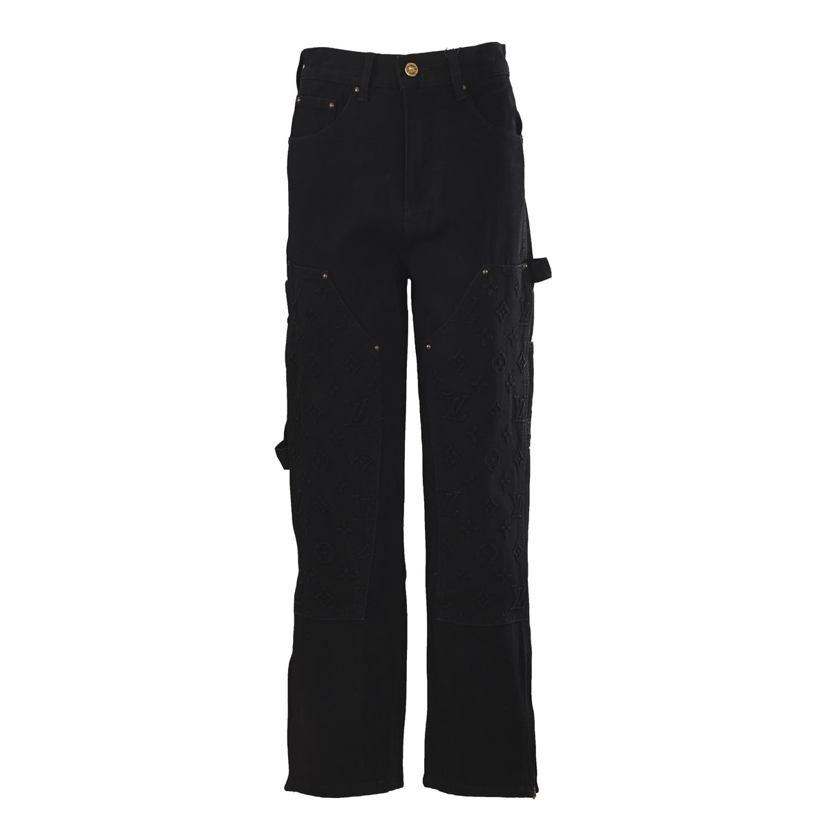 Louis Vuitton Embossed Monogram Cargo Jeans - Full-Length Utility Denim Pants for Designer Workwear Streetwear Styling