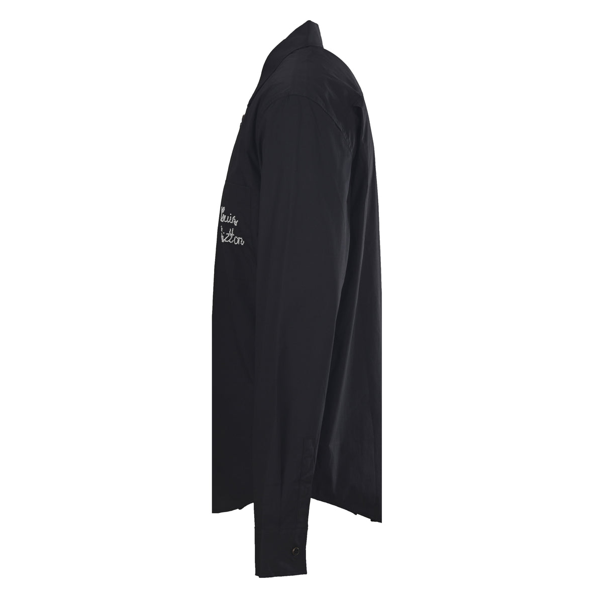 Louis Vuitton Black Beaded Logo Long Sleeve Shirt, Embellished Designer Button-Up for Evening Smart Casual Style