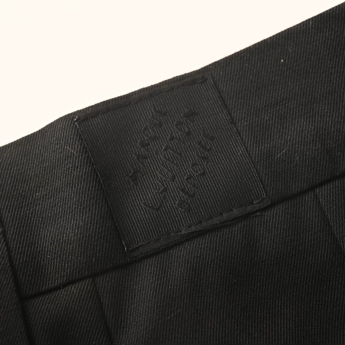 Louis Vuitton Black Tonal Monogram Jacquard Dress Trousers, Wool Satin Tailored Suit Pants with Slim Straight-Leg Silhouette and Hand-Finished Hems