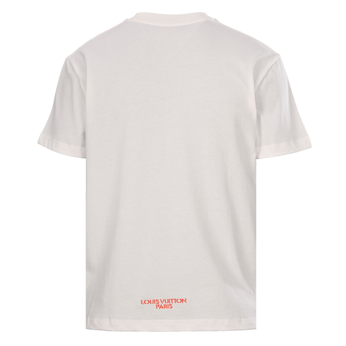 Louis Vuitton White Cotton Crewneck T-Shirt with Pale Pink Laser-Cut Logo, Fitted Short-Sleeve Designer Casual Tee
