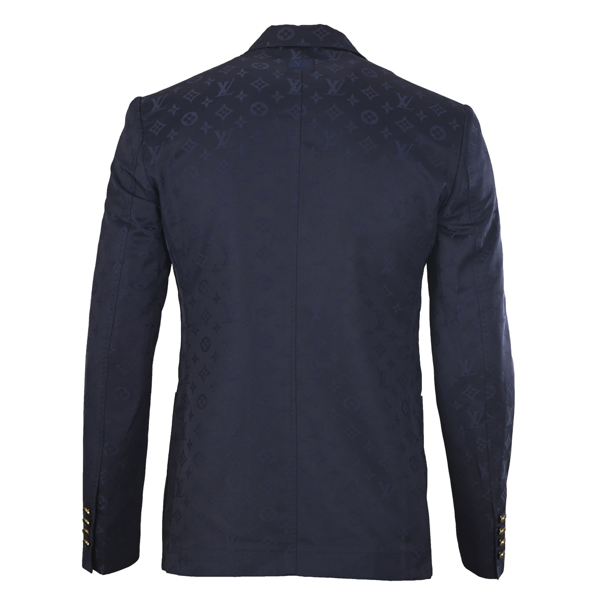 Louis Vuitton Navy Monogram Jacquard Wool Suit Jacket, Fitted Single-Breasted Blazer with Two-Button Front, Notch Lapels and Patch Pockets