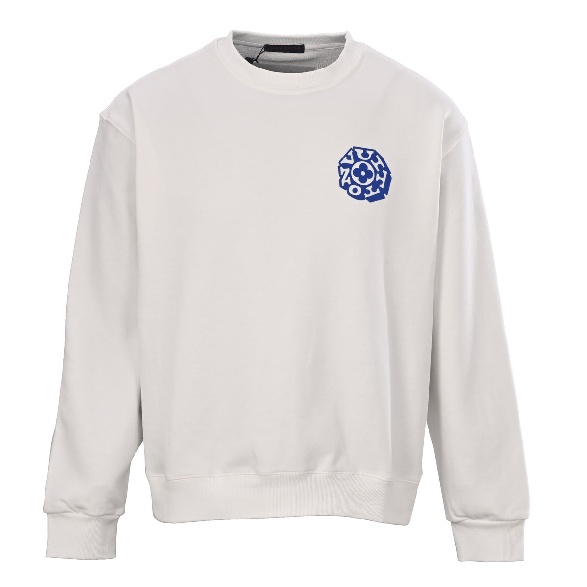 Louis Vuitton Blue Flocked Detail Crewneck Sweatshirt - Textured Designer Casual Pullover for Everyday Streetwear