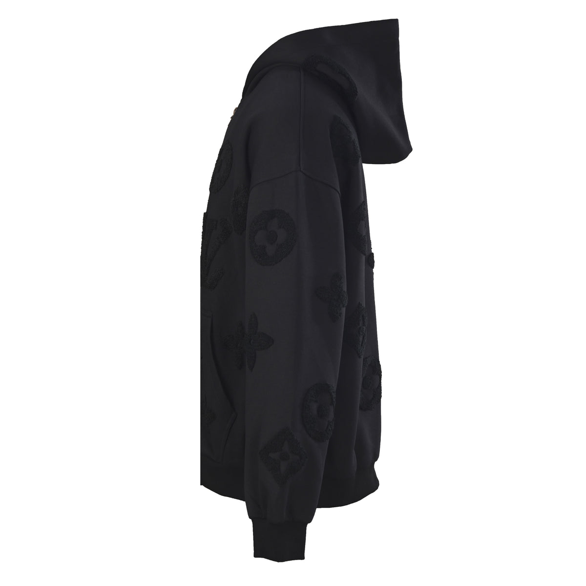 Louis Vuitton Black Tonal Monogram Embroidered Zip-Up Hoodie, Heavyweight Relaxed-Fit Hooded Jacket with Raised Terry Logo Streetwear Detailing