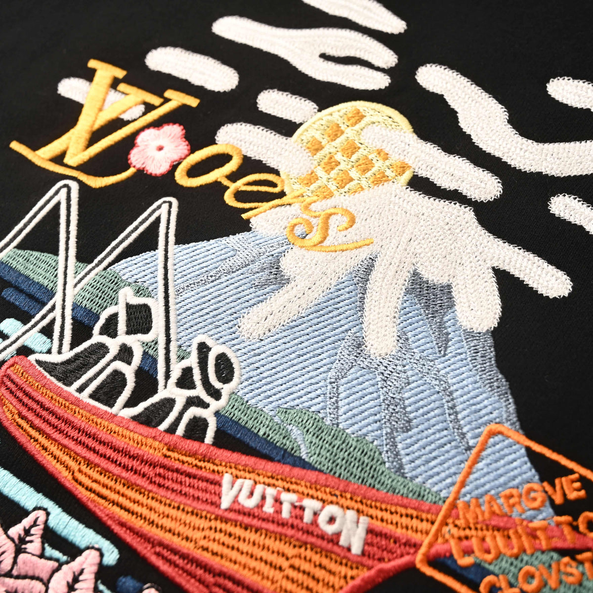 Louis Vuitton Black Fishing Boat Embroidered Crewneck Sweatshirt, Scenic Graphic Pullover for Designer Casual Streetwear