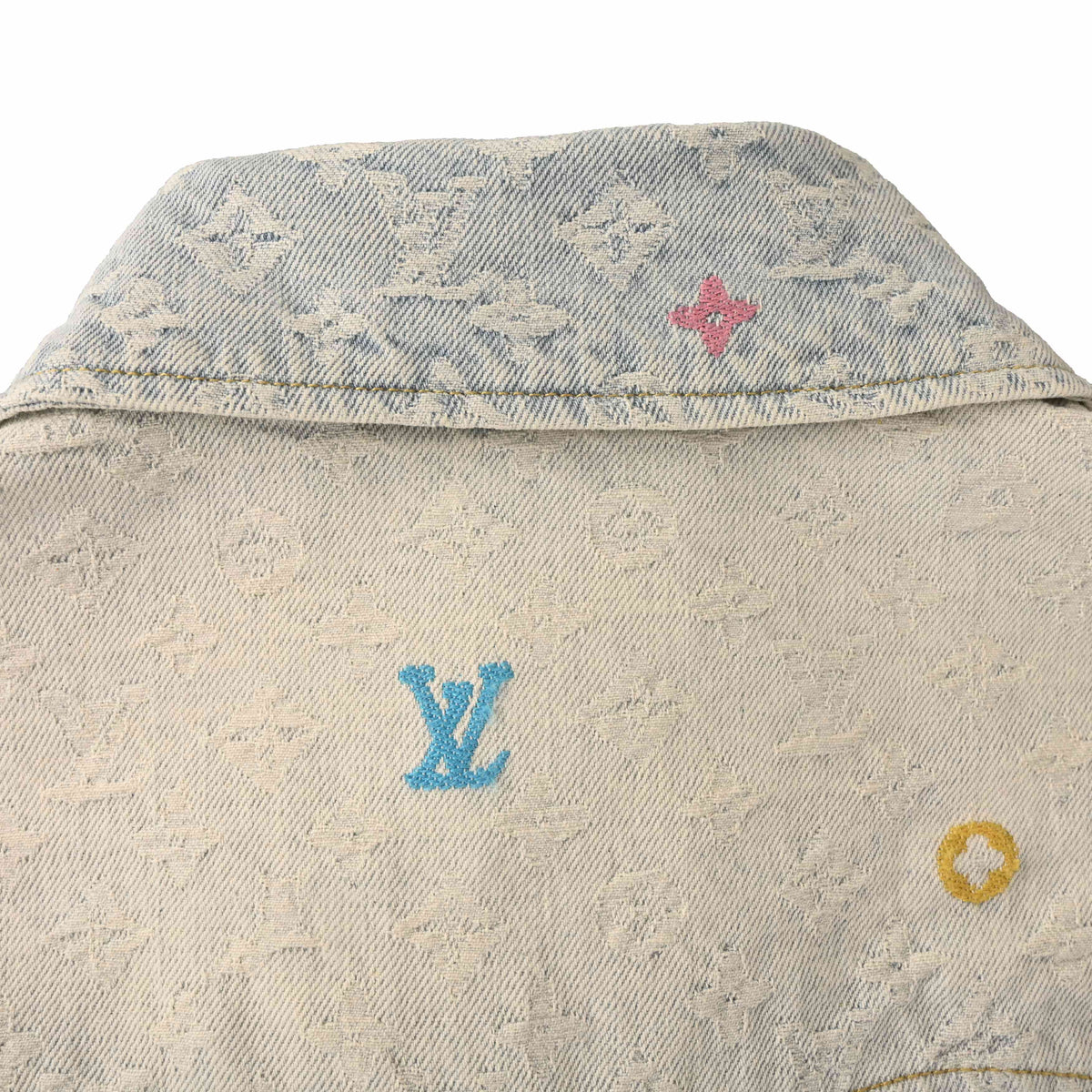 Louis Vuitton Candy-Color Monogram Embroidered Denim Jacket - Vintage Light Blue Cotton Jacquard Streetwear