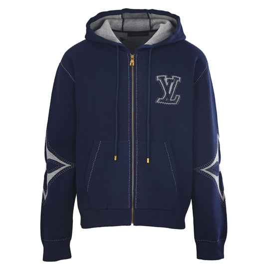 Louis Vuitton Cotton-Blend Hooded Knit Jacket | Intarsia Jacquard Logo Designer Casualwear