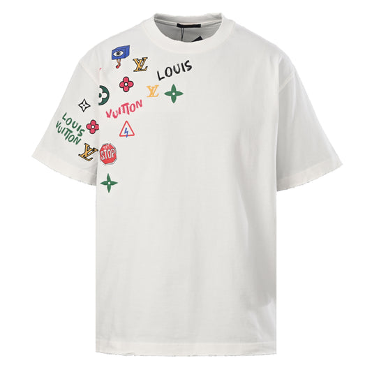Louis Vuitton Mixed Graphic Print & Embroidered Letter T-Shirt | Streetwear