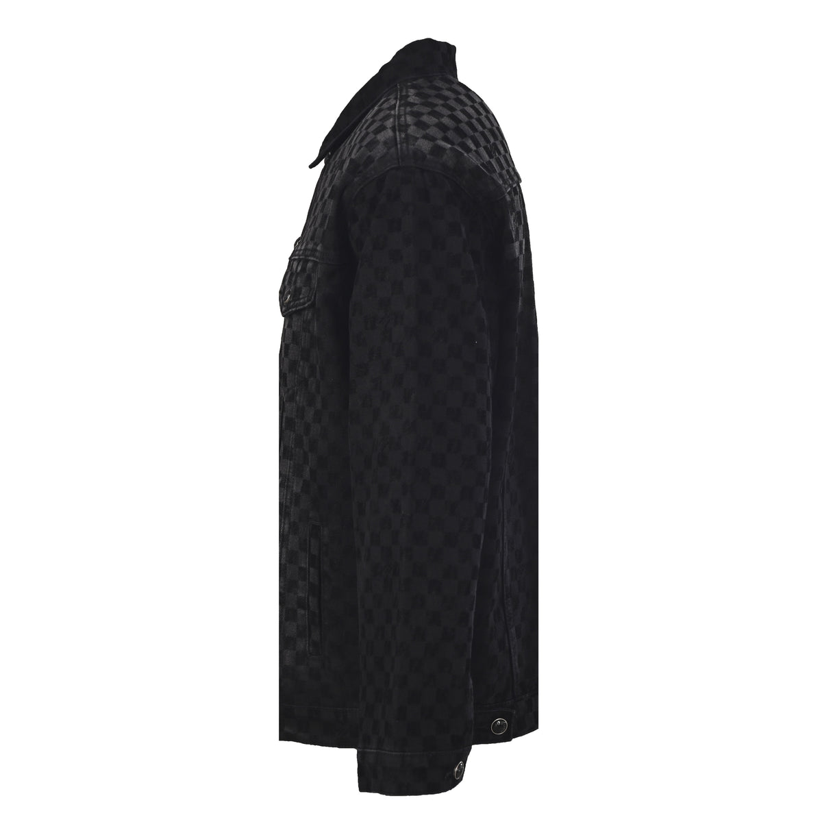 Louis Vuitton Flocked Checkerboard Denim Jacket with Mosaic Panel Detailing | Designer Statement Streetwear