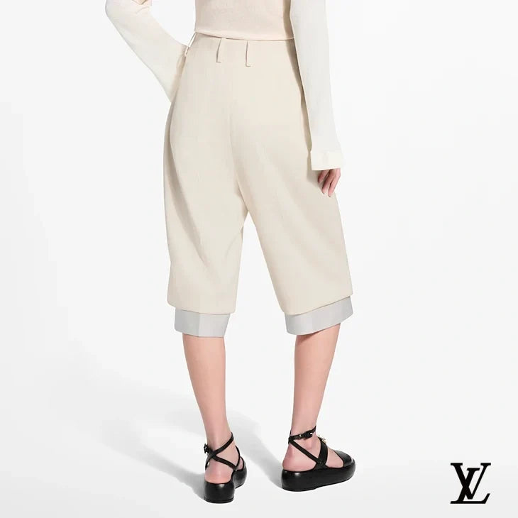 Louis Vuitton Dark Brown Linen Cuffed Shorts
