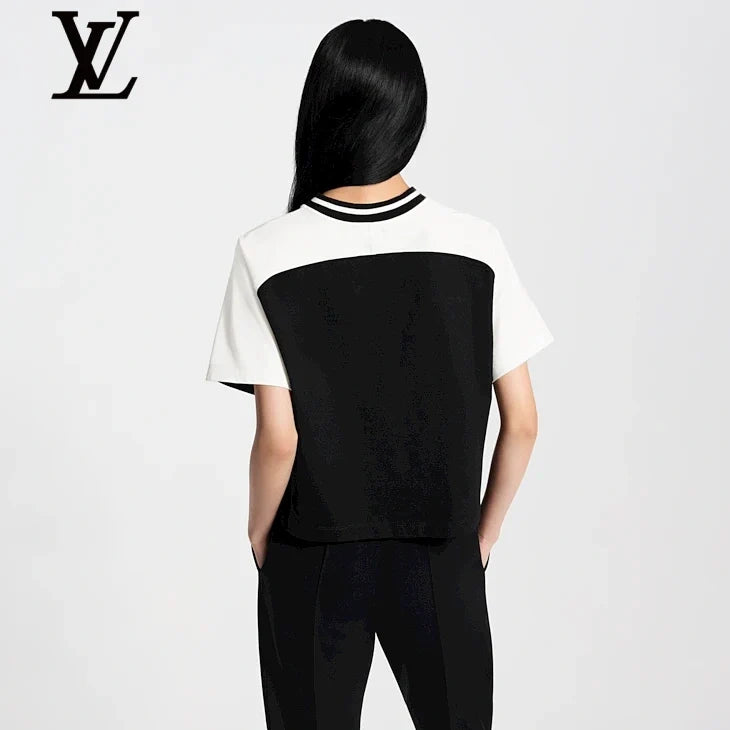 Louis Vuitton Black White Floral LV Colorblock Short-Sleeve Top