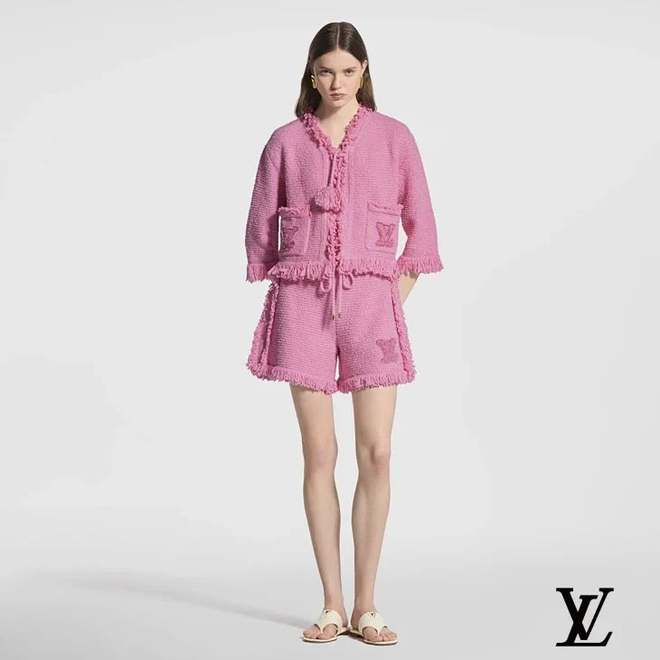 Louis Vuitton Pink Textured Fringe Drawstring Shorts