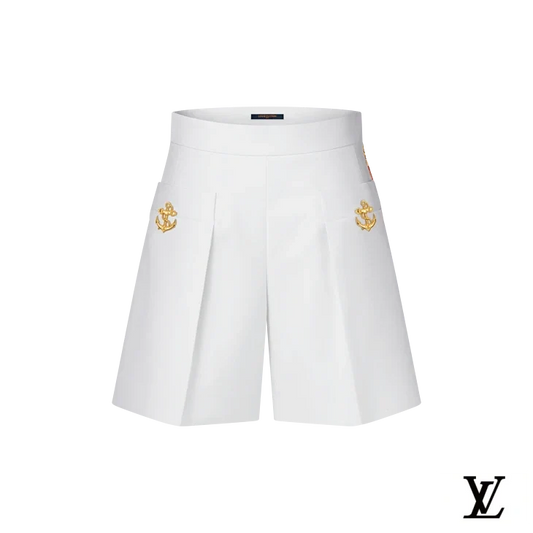 Louis Vuitton White Shorts with Gold Anchor Detail