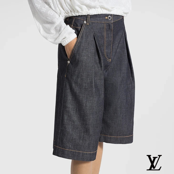 Louis Vuitton Dark Denim Pleated Culotte Shorts