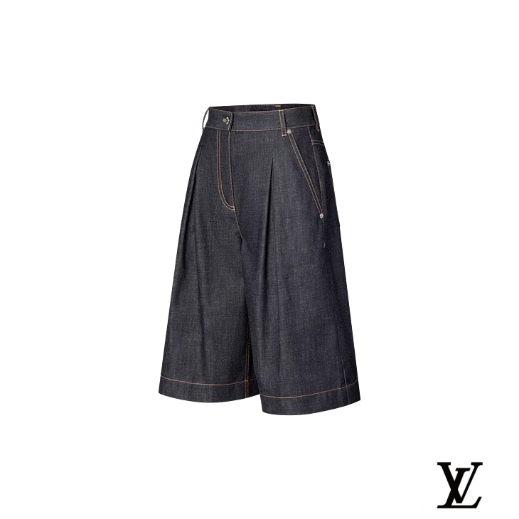 Louis Vuitton Dark Denim Pleated Culotte Shorts