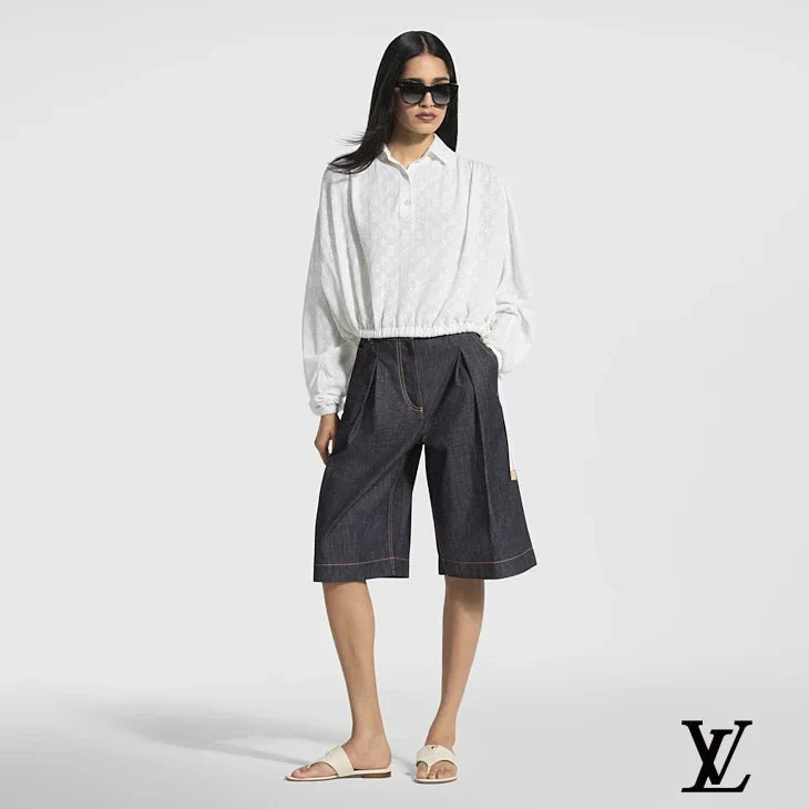 Louis Vuitton Dark Denim Pleated Culotte Shorts