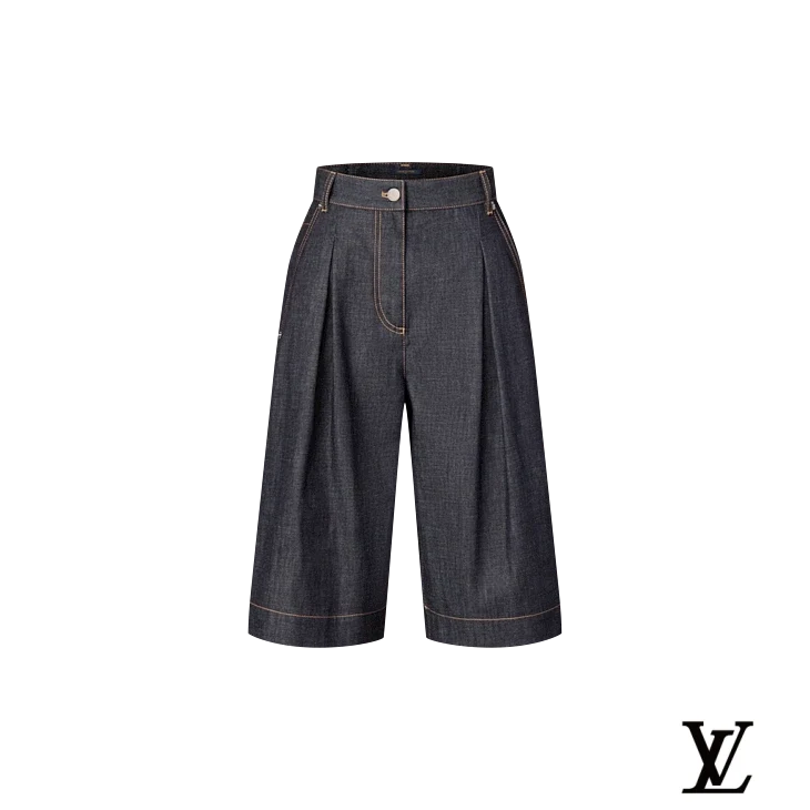 Louis Vuitton Dark Denim Pleated Culotte Shorts