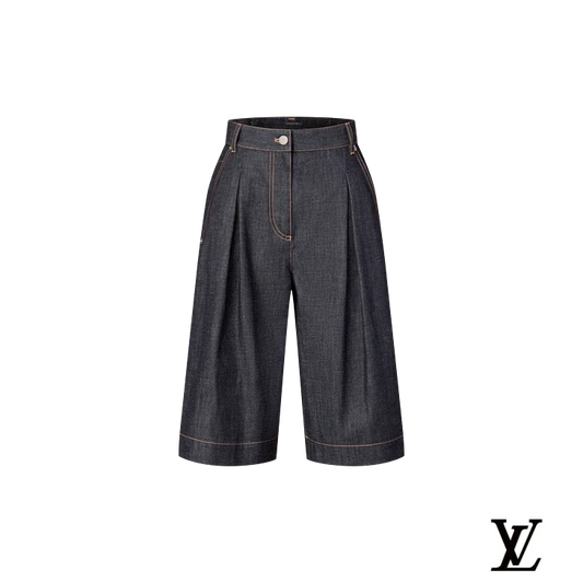 Louis Vuitton Dark Denim Pleated Culotte Shorts