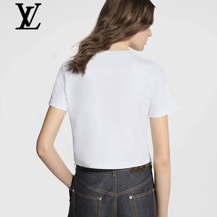 Louis Vuitton White Embroidery Cropped T-Shirt